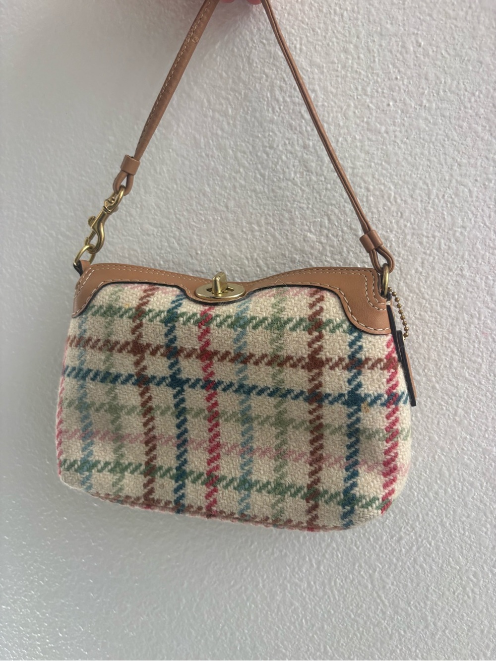Coach Mini Plaid Shoulder Bag in Cream, Red, Blue & Brown Trim